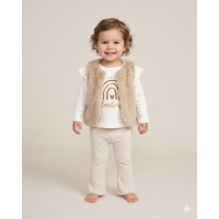 G10866INF: Baby Girls Faux Fur Gilet, Top & Legging Outfit (12-24 Months)