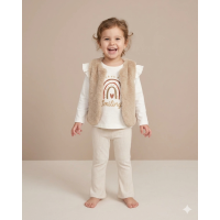 G10866TOD: Girls Faux Fur Gilet, Top & Legging Outfit (2-5 Years)