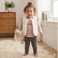 G10880INF: Baby Girls Faux Fur Gilet, Top & Legging Outfit (12-24 Months)