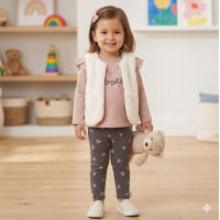 G10880TOD: Girls Faux Fur Gilet, Top & Legging Outfit (2-5 Years)