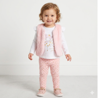 G10882INF: Baby Girls Faux Fur Gilet, Top & Legging Outfit (12-24 Months)