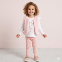 G10882TOD: Girls Faux Fur Gilet, Top & Legging Outfit (2-5 Years)