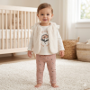 G10883INF: Baby Girls Faux Fur Gilet, Top & Legging Outfit (12-24 Months)