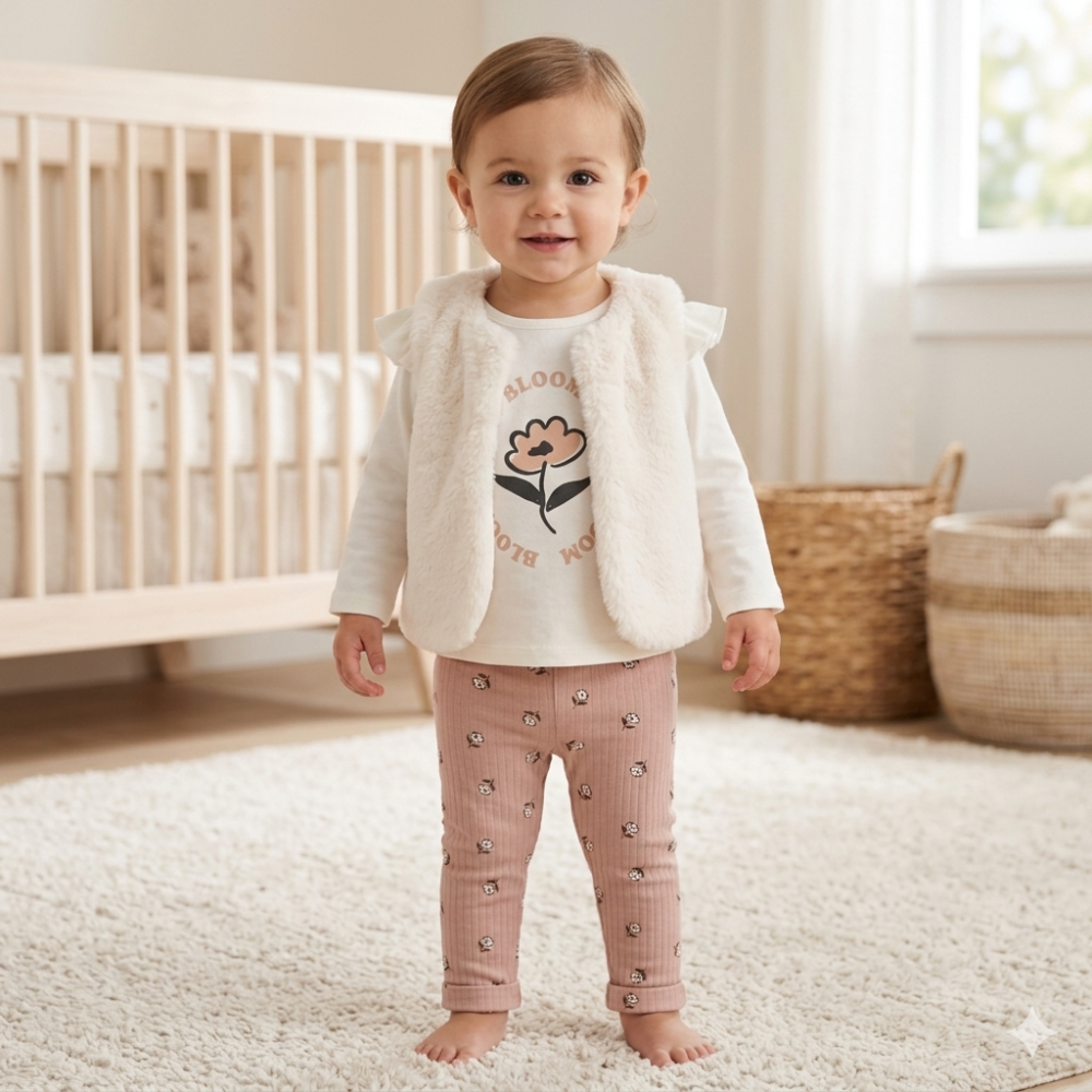 G10883INF: Baby Girls Faux Fur Gilet, Top & Legging Outfit (12-24 Months) G10883INF: Baby Girls Faux Fur Gilet, Top & Legging Outfit (12-24 Months)