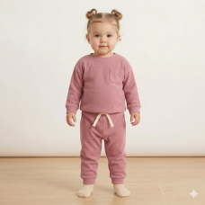 G10888INF: Baby Pink Brushed Rib Sweatshirt & Jog Pant Outfit (12-24 Months)