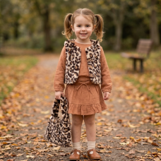 G10936TOD: Girls Faux Fur Gilet, Top, Crepe Skirt & Handbag Outfit (2-4 Years)