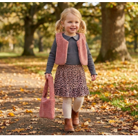 G10937TOD: Girls Borg Gilet, Top, Crepe Skirt & Handbag Outfit (2-4 Years)