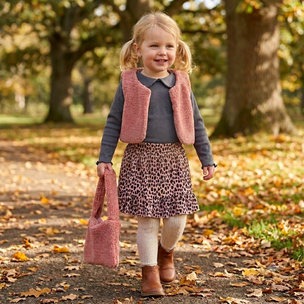 G10937TOD: Girls Borg Gilet, Top, Crepe Skirt & Handbag Outfit (2-4 Years) G10937TOD: Girls Borg Gilet, Top, Crepe Skirt & Handbag Outfit (2-4 Years)