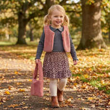 G10937TOD: Girls Borg Gilet, Top, Crepe Skirt & Handbag Outfit (2-4 Years)