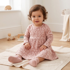 G10939INF: Baby Girls Boucle Fur Jacket & Beret With Crepe Jersey Dress (12-24 Months)