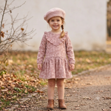 G10939TOD: Girls Boucle Fur Jacket & Beret With Crepe Jersey Dress (2-4 Years)