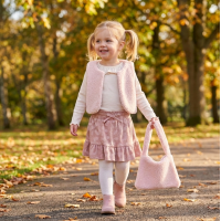 G10940TOD: Girls Borg Gilet, Top, Crepe Skirt & Handbag Outfit (2-4 Years)