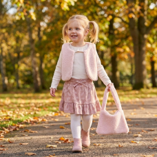 G10940TOD: Girls Borg Gilet, Top, Crepe Skirt & Handbag Outfit (2-4 Years)
