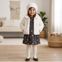 G10959TOD: Girls Faux Fur Jacket & Beret With Dress (2-4 Years)
