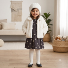 G10959TOD: Girls Faux Fur Jacket & Beret With Dress (2-4 Years)