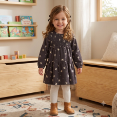 G10959TOD: Girls Faux Fur Jacket & Beret With Dress (2-4 Years)