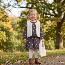 G10960TOD: Girls Borg Gilet, Top, Crepe Skirt & Handbag Outfit (2-4 Years)