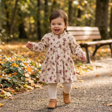 G10967INF: Baby Girls Boucle Fur Jacket & Beret With Crepe Jersey Dress (12-24 Months)
