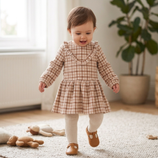 G10969INF: Baby Girls Boucle Fur Jacket & Beret With Crepe Jersey Dress (12-24 Months)