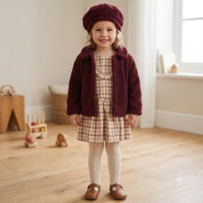 G10969TOD: Girls Boucle Fur Jacket & Beret With Crepe Jersey Dress (2-4 Years)