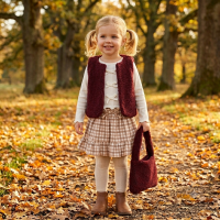 G10970TOD: Girls Borg Gilet, Top, Crepe Skirt & Handbag Outfit (2-4 Years)