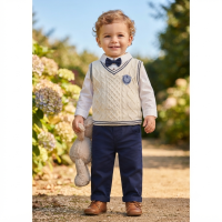G10988INF: Baby Boys Knitted Vest, Bodysuit Shirt With Bow Tie & Pant Outfit (12-24 Months)