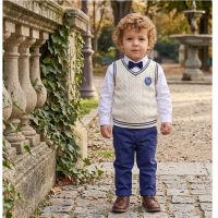 G10988TOD: Boys Knitted Vest, Shirt With Bow Tie & Pant Outfit (2-4 Years)