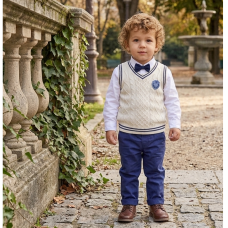 G10988TOD: Boys Knitted Vest, Shirt With Bow Tie & Pant Outfit (2-4 Years)