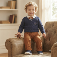 G10993INF: Baby Boys Knitted Jumper, Bodysuit Shirt With Bow Tie & Pant Outfit (12-24 Months)