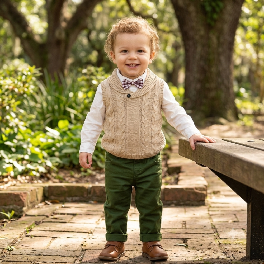 G10999INF: Baby Boys Knitted Vest, Bodysuit Shirt With Bow Tie & Pant Outfit (12-24 Months) G10999INF: Baby Boys Knitted Vest, Bodysuit Shirt With Bow Tie & Pant Outfit (12-24 Months)