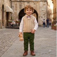 G10999TOD: Boys Knitted Vest, Shirt With Bow Tie & Pant Outfit (2-4 Years)