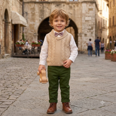 G10999TOD: Boys Knitted Vest, Shirt With Bow Tie & Pant Outfit (2-4 Years)