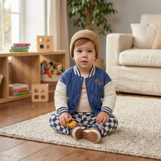 G11050INF:  Baby Boys Quilted Varsity Jacket, Bodysuit & Jog Pant Outfit (12-24 Months)