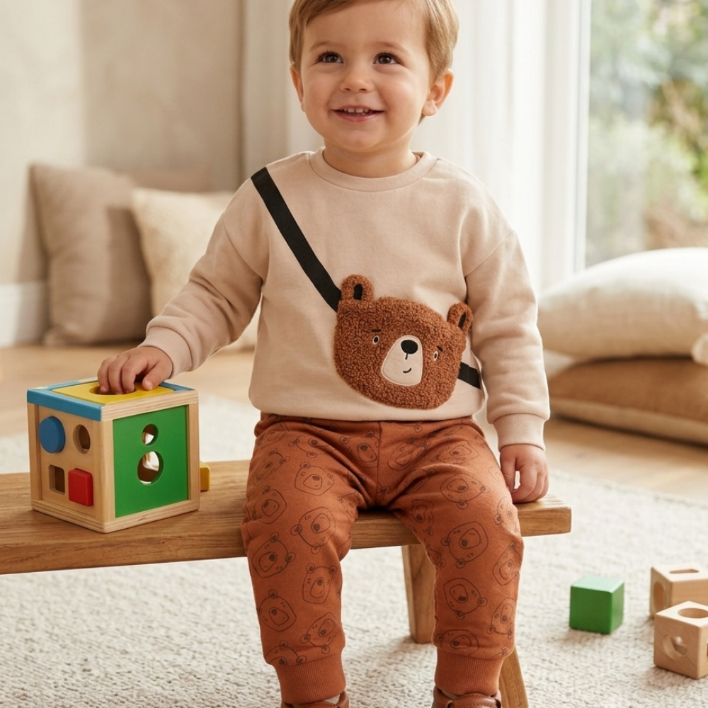 G11246INF: Baby Sweatshirt With Cross Bag Applique & Jog Pant Outfit (12-24 Months) G11246INF: Baby Sweatshirt With Cross Bag Applique & Jog Pant Outfit (12-24 Months)