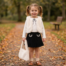 G11323TOD: Girls Faux Fur Gilet, Top, Crepe Skirt & Handbag Outfit (2-4 Years)