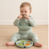 G11400NB: Baby Sage Ribbed Bodysuit & Pant With Silicone Food Catcher Bib, Bowl & Spork Set (9-24 Months)
