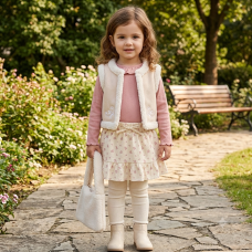 G11460TOD: Girls Borg Gilet, Top, Crepe Skirt & Handbag Outfit (2-4 Years)