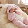 G11490: Baby Faux Fur Cotton Lined Bunny Pramsuit With Mitts (NB-6 Months)