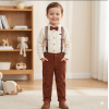 G11526TOD: Boys Shirt With Corduroy Bow Tie & Pant With Braces Outfit (2-4 Years)
