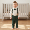G11527TOD: Boys Shirt With Corduroy Bow Tie & Pant With Braces Outfit (2-4 Years)