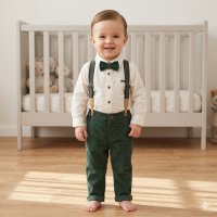 G11527TOD: Boys Shirt With Corduroy Bow Tie & Pant With Braces Outfit (2-4 Years)
