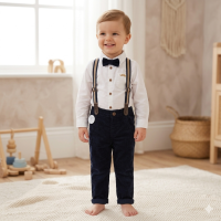 G11530TOD: Boys Shirt With Corduroy Bow Tie & Pant With Braces Outfit (2-4 Years)