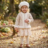 G11538TOD: Girls Shearling & Borg Jacket & Borg Beret With Crepe Jersey Dress (2-4 Years)