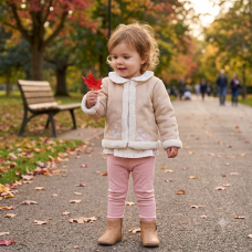 G11617INF: Baby Girls Shearling & Borg Jacket, Top & Pointelle Leggings (12-24 Months)