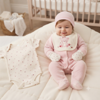 G11726: Baby Girls Bear Ribbed Velour 5 Piece Gift Set (NB-6 Months)