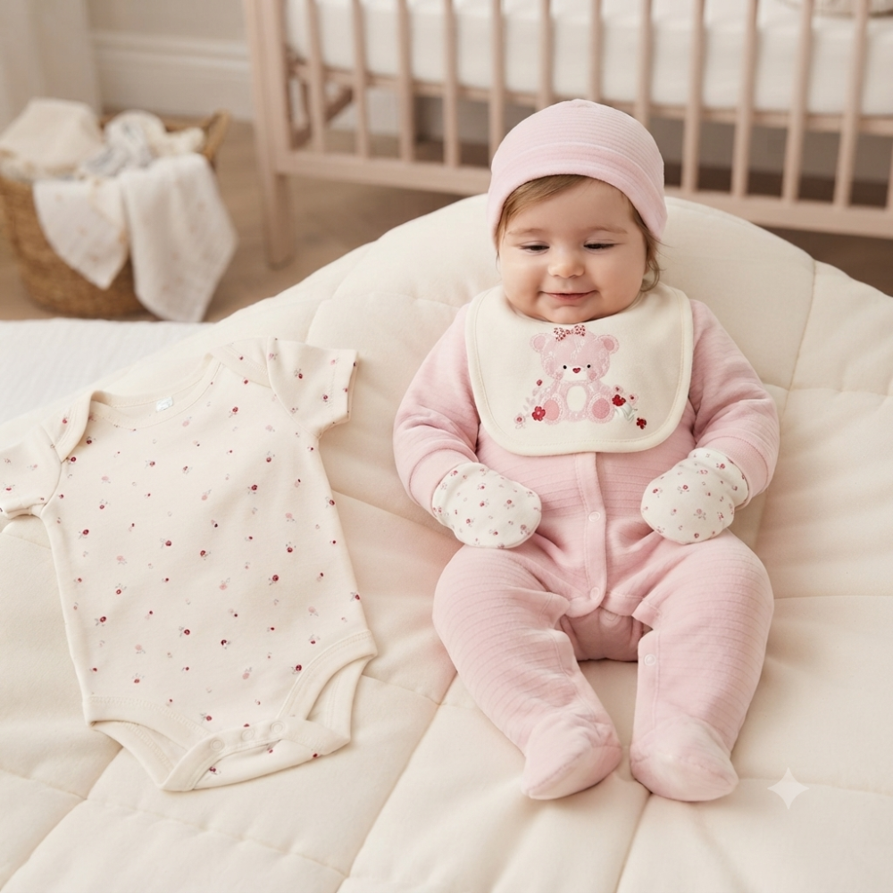 G11726: Baby Girls Bear Ribbed Velour 5 Piece Gift Set (NB-6 Months) G11726: Baby Girls Bear Ribbed Velour 5 Piece Gift Set (NB-6 Months)