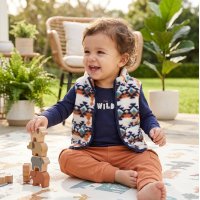 G11741INF:  Baby Boys Borg Printed Gilet, Bodysuit & Jog Pant Outfit (12-24 Months)