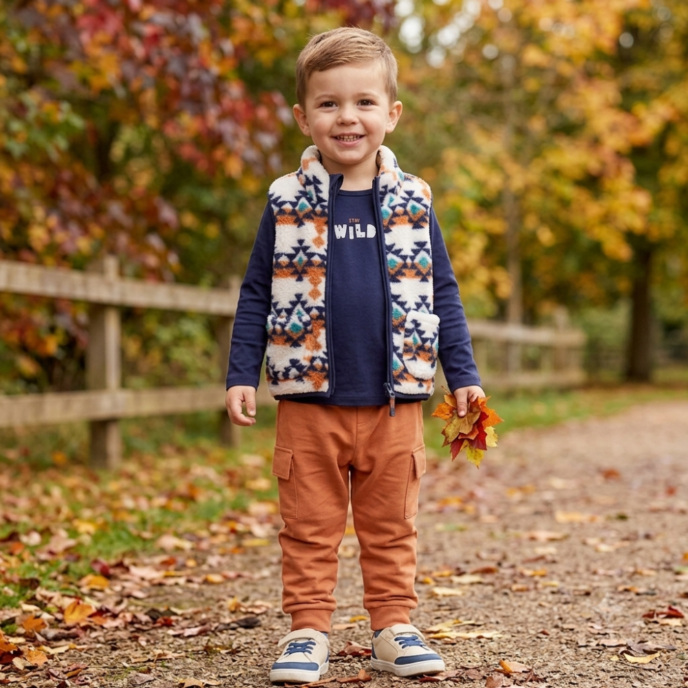 G11741TOD: Boys Borg Printed Gilet, Top & Jog Pant Outfit (2-4 Years) G11741TOD: Boys Borg Printed Gilet, Top & Jog Pant Outfit (2-4 Years)