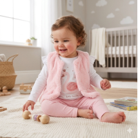 G11919INF: Baby Girls Faux Fur Gilet, Top & Legging Outfit (12-24 Months)