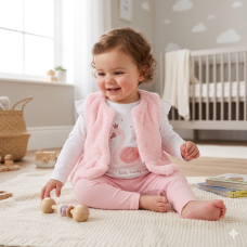 G11919INF: Baby Girls Faux Fur Gilet, Top & Legging Outfit (12-24 Months)